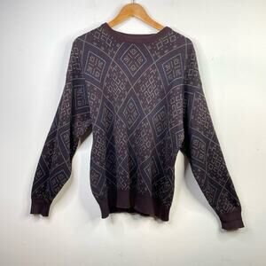 Vintage 90s Y2K Claiborne Cotton Burgundy navy Argyle Grandpa Sweater mens L